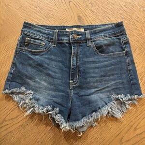 KanCan Blue Frayed Hem Jean Shorts